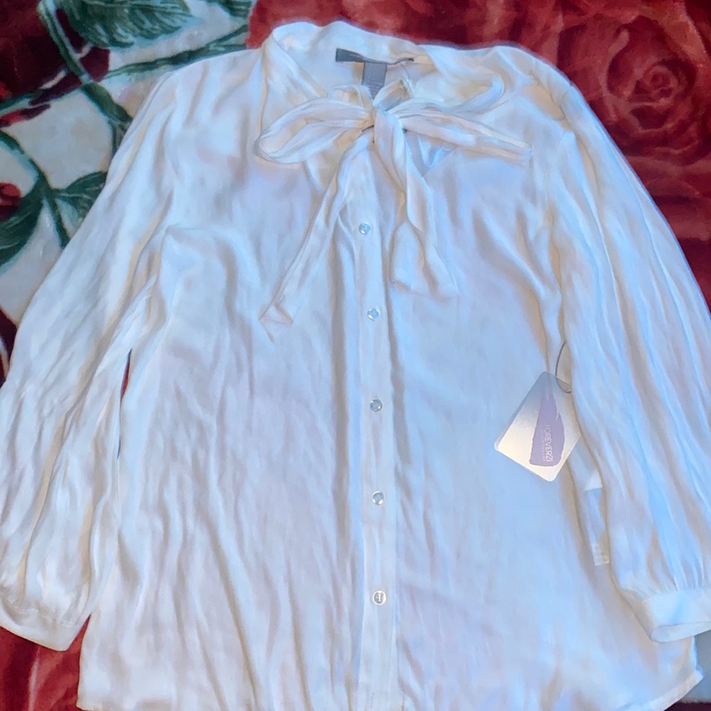White Button Down Long Sleeve Blouse! New! Very Lightweight!